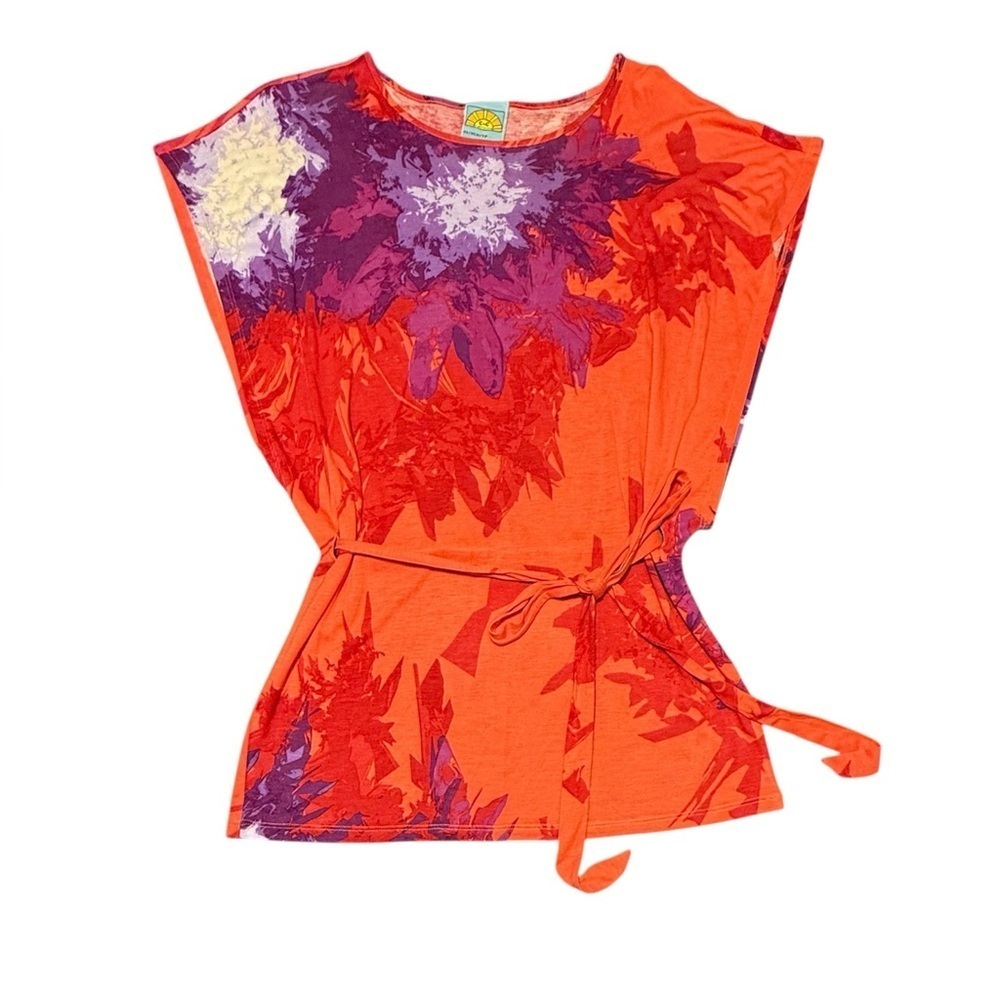 C&C California Orange/Purple Tie Dye Tie Front Tunic Blouse Size XS MSRP $128